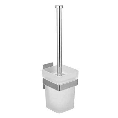 Abbildung von WENKO Turbo Loc WC Garnitur Genova Matt, Wandhalter mit Bürste, Abnehmbarer Behälter, Befestigen ohne Bohren, 9 x 35 10,6 cm, Silber matt