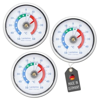 Abbildung von Lantelme 3 Stück Kühlschrankthermometer Set selbstklebend Thermometer auch für Gefrierschrank Eisfach Kühltheke Kühlzelle Kühlfach Kühlschrank zum ankleben Bimetall und Analog (Silber)