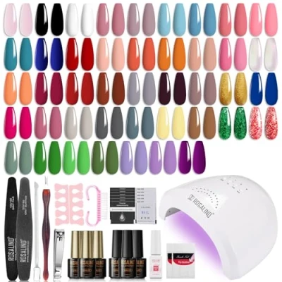 Abbildung von ROSALIND 43PCS Gelnägel Starterset Nagelset Schwarz Rosa WeiB Blau Grün Violett 48W UV LED Lampe Nagellack Set mit Shellac Top Coat Base Gel Maniküre Komplett