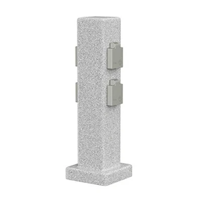 Abbildung von ledscom.de Garten Steckdosensäule POCK für außen, IP44, 4 fach, grau (Stein Optik), eckig, 40 cm, Außensteckdose, Gartensteckdose, Steckdosenturm, Außensteckerdose, Energiesäule