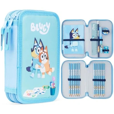 Abbildung von BlueY Federmäppchen Kinder 2 Fach Gefülltes Doppelmäppchen mit Schul Sachen &amp; Schreibwaren