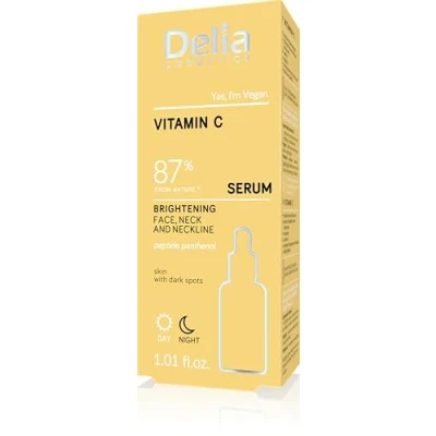 Abbildung von Delia Cosmetics Aufhellendes Serum für Gesicht, Hals und Dekolleté Gleicht die Farbe aus, Reduziert Verfärbungen, Spendet Feuchtigkeit Vegan Haut mit ungleichmäßigem Hautto 30 ml