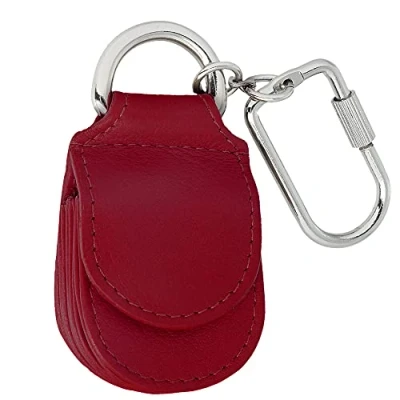 Abbildung von MANAGE Schlüsselanhänger Leder Rot für Münzen Schlüssel Schlüsselring Karabiner Keychain Autoschlüsselanhänger klein Echtleder Damen Herren mini kleingeldbörse (Rot)