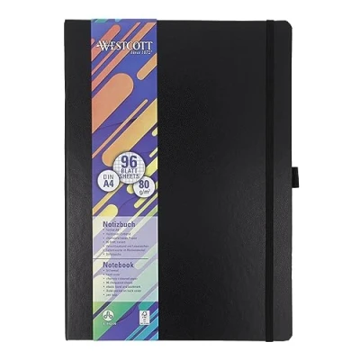 Abbildung von Westcott Notizbuch DIN A4 kariert 192 Seiten im edlen Hardcover Einband 80 g/m² nachhaltiges FSC Mix Papier mit Innentasche, Lesezeichen, Gummizug und Stifthalter E 744829 00