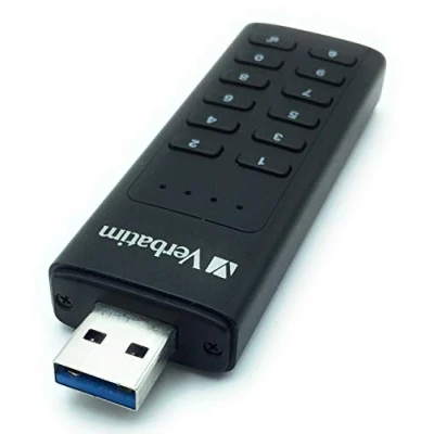 Abbildung von Verbatim Keypad Secure USB Stick, 3.2 Gen 1, 128GB, Speicherstick mit Passcodeschutz &amp; Verschlüsselung, inkl. A Verlängerungskabel, 3 für Laptop Notebook Co, schwarz