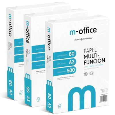 Abbildung von A3 Papier, 80 g, 3 Packung mit 500 Blatt, Multifunktionspapier für Inkjet und Laserdrucker, Blätter, 297 x 420 mm, ideal Büro Zuhause · m office (1500 Blatt)