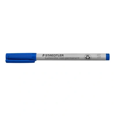 Abbildung von STAEDTLER Universalstift Lumocolor non permanent, blau, feucht abwischbar, für fast alle Oberflächen, Linienbreite ca. 0,4 mm, 10 blaue Folienstifte im Kartonetui, 311 3