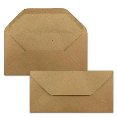 Abbildung von 50x Kraftpapier Umschläge DIN Lang Braun ÖKO Nassklebung 11 x 22 cm Trapez Verschluss Vintage Kuverts von NEUSER PAPIER