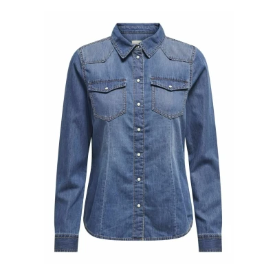 Abbildung von ONLY Hemdbluse, Damen, Größe: Medium, Medium blue denim