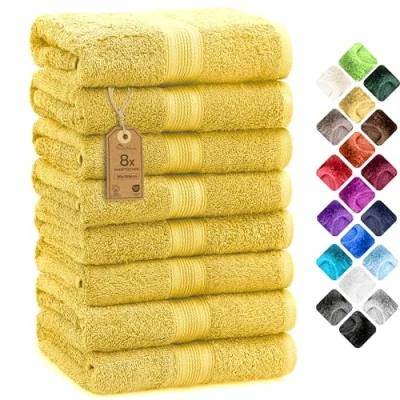 Abbildung von NatureMark 8er Pack Frottier Handtücher 50x100cm, 100% Baumwolle, Gelb, 50 x 100 cm