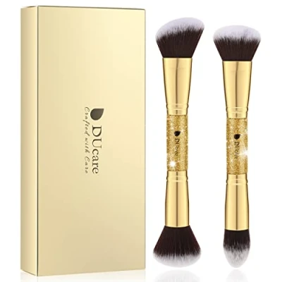 Abbildung von DUcare Makeup Pinsel 2 Stück Puder Foundation Puffer und Kontur Synthetische Haar Kabuki Schminkpinsel Kosmetikpinsel
