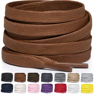 Abbildung von Miscly Schnürsenkel Flach Gewachst Reißfest für Steifel und Lederschuhe 100% Baumwolle Ø 6mm (69 cm, Braun)