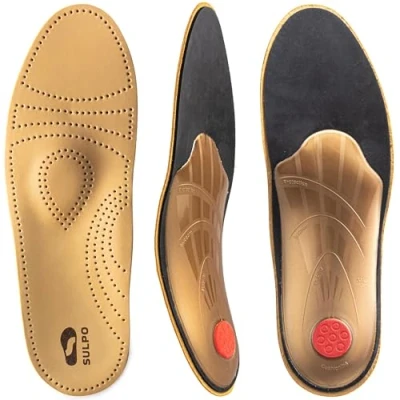 Abbildung von SULPO Orthopädische Einlegesohlen Comfort Schuheinlagen aus echtem Leder mit Fußgewölbe Unterstützung bei Plattfuß und Mittelfuß Beschwerden Einlagen Schuhe Damen Herren 1 Paar (44)