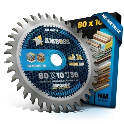 Abbildung von HM Kreissägeblatt 80x10 Z36 Trapez Flachzahn für Aluminium. AMBOSS WERKZEUGE® Sägeblatt 80mm komp. zu Proxxon FET. FKS E KGS 80 uvm.