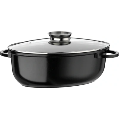 Abbildung von GSW 410588 Gourmet Ceramica Induktion Bräter XXL oval mit Aroma Glasdeckel 10 L, Aluguss, schwarz gesprenkelt, 42 cm 4 Einheiten