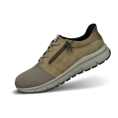 Abbildung von bugatti Herrensneaker in Taupe mit Reißverschluss Detail und Schnürung, atmungsaktives Mesh Obermaterial, Eva Sohlen für Dämpfung, Bequeme Flexible Schuhe 44 EU