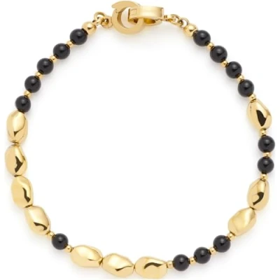 Abbildung von JEWELS BY LEONARDO Armband Clip &amp; Mix Dorina, Arm Schmuck aus goldfarbenem Edelstahl, nuggetförmige Goldperlen und schwarze Glasperlen, 19 cm Länge, Damen, 024438