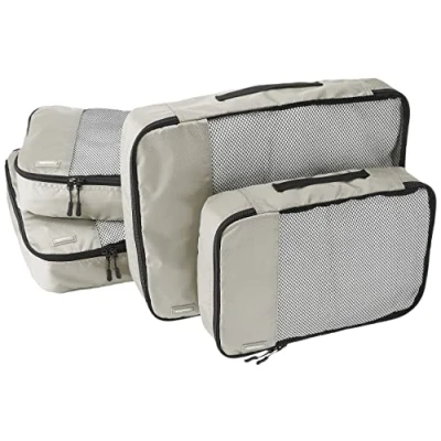 Abbildung von Amazon Basics Packwürfel Set für Koffer, Reise Organizer, Reißverschluss, 4 Teilig, 2 Mittelgroße, Große, Grau