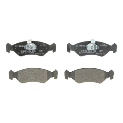 Abbildung von BOSCH 0 986 424 416 Bremsbelagsatz Low Metallic mit Montageanleitung, Anti Quietsch Blech, Kolbenclip FORD: FIESTA 4, 3, KA Hatchback