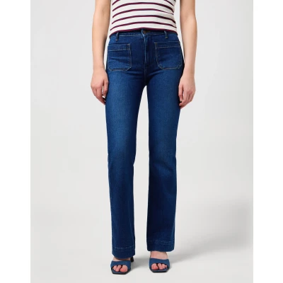Abbildung von Wrangler Flare Flared Jeans, Damen, Größe: 26x30, Dark wash