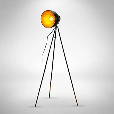 Abbildung von B.K.Licht Stehlampe Vintage mit Fußtaster, schwenkbar, E27 Fassung, max. 40 Watt, Leselampe, Deko Wohnzimmer, Lampe, Deckenfluter, Standleuchte, Wohnzimmerlampe, Industrial, 59x136 cm, Schwarz Gold