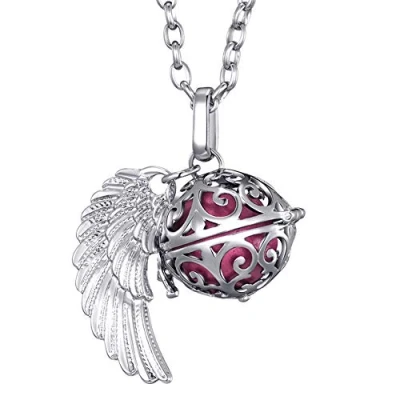 Abbildung von Morella Damen Schutzengel Halskette Edelstahl 70 cm mit Anhänger Engelsflügel und Klangkugel rosa Ø 16 mm in Schmuckbeutel
