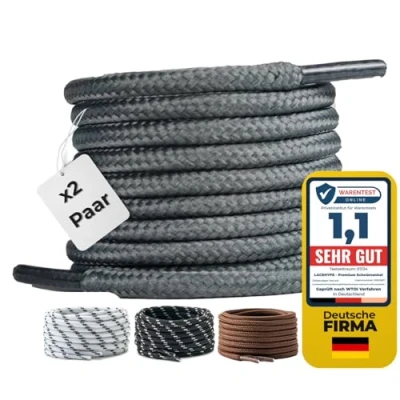 Abbildung von LaceHype 2 Paar Premium Runde Schnürsenkel [ Ø4,5 mm ] Polyester für Arbeitsschuhe, Stiefel, Outdoorschuhe und Sportschuhe reißfeste Schuhbänder (Dunkelgrau, 150cm)