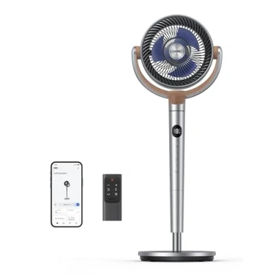 Abbildung von Dreo Smart Standventilator, 120+120 Oszillierend Ventilator mit Wi Fi/Sprachsteuerung, 20dB Leiser Bodenventilator für Schlafzimmer, einstellbare Höhe, 8 Geschwindigkeiten, 6 Modi, 12H Timer US Plug