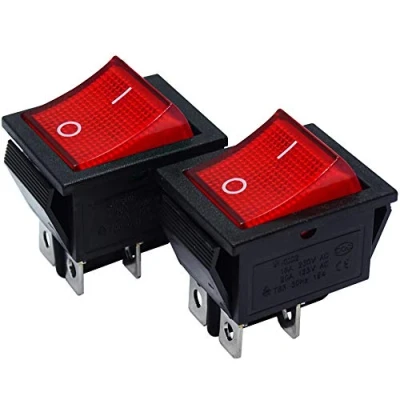 Abbildung von mmtrade 2x Kippschalter rot beleuchtet 230V, ON OFF/EIN AUS Wippschalter beleuchtet, DPST, Einbauschalter einrastbar mit Selbsthemmung, 20A/125VAC, 15A/250VAC