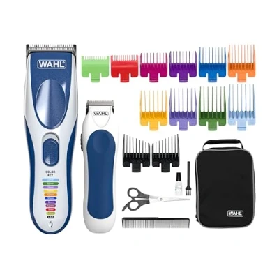 Abbildung von WAHL Color Pro Cordless Haarschneider ideal für Anfänger, clipper, mit/ohne Kabel, selbstschärfende, wasserfeste Klinge, mit Zubehör 8 farbcodierte Kämme, inkl. Finishing Trimmer., 1 Stück (1er Pack)