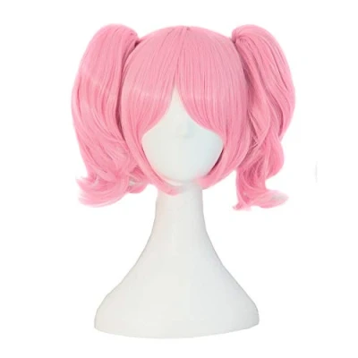 Abbildung von MapofBeauty Lolita rosa kurze gerade geheftet auf Pferdeschwanz Cosplay Perücke
