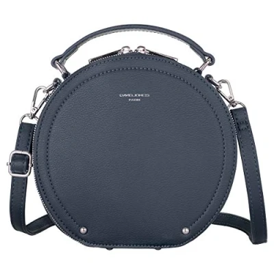 Abbildung von David Jones Damen Runde Umhängetasche Frauen Kreis Tasche PU Leder Elegante Crossbody Bag Top Griff Schultertasche Schicke Kleine Handtasche Clutch Pochette Abendtasche Mode Blau