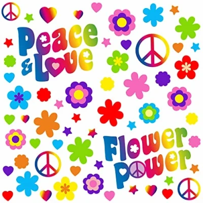 Abbildung von Aufkleber Set Flower Power I Peace and Love bunt Bogengröße DIN A4 Sticker für Fahrrad Notebook Laptop Handy Auto wetterfest kfz_711