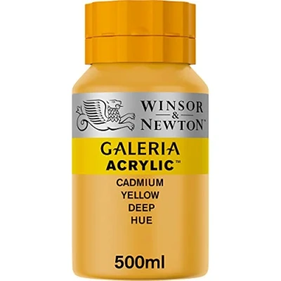 Abbildung von Winsor &amp; Newton 2150115 Galeria Acrylfarbe, hohe Pigmentierung, lichtecht, buttrige Konsistenz, 500 ml Topf Kadmiumgelb Dunkel