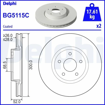 Abbildung von Bremsscheiben DELPHI BG5115C vorne, belüftet, 2 Stück