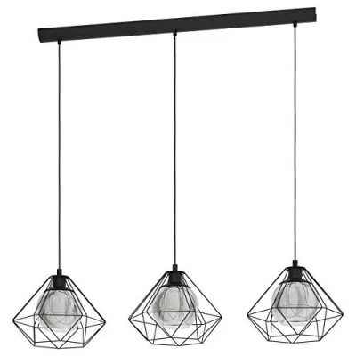Abbildung von Eglo 43483 Hängeleuchte VERNHAM E27 3X40W Stahl schwarz, Rauchglas schwarz transparent L:114,5 B:32,5 H:110cm dimmbar