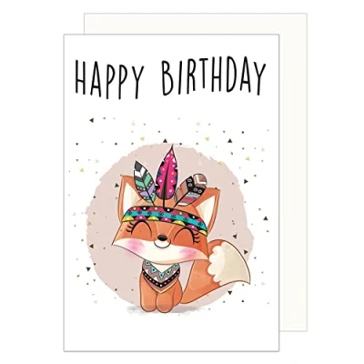 Abbildung von Edition Seidel Premium Geburtstagskarte für Kinder mit Umschlag. Kindergeburtstag Glückwunschkarte Billet Grusskarte Happy Birthday Mädchen Fuchs (G3378 SW023)