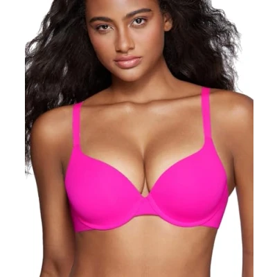 Abbildung von DOBREVA Damen Push Up Bügel BH Soft T Shirt BHS mit Licht Gepolstert Komfort Sexy Helles Fuchsia 85C