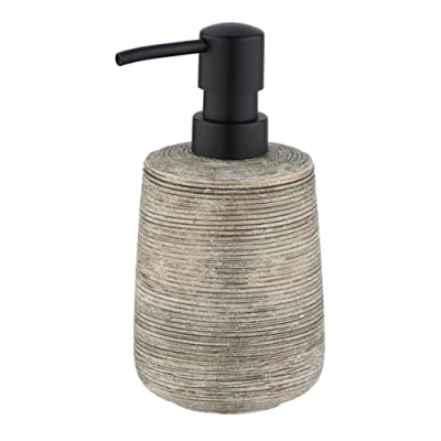 Abbildung von WENKO Seifenspender Mod. Fedio, nachfüllbarer Seifendosierer für Flüssigseife und Lotion aus hochwertiger Keramik mit unverwechselbarer Reliefoptik in Gold, handbemalt, Ø 8,5 x 17 cm, Füllmenge 400 ml