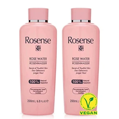 Abbildung von Rosense Rosenwasser 2x200 ml feuchtigkeitsspendendes Gesichtswasser zur Gesichtsreinigung Gesichtspflege 100% naturrein vegan