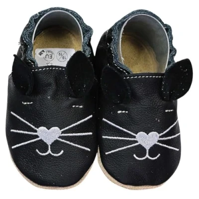 Abbildung von HOBEA Germany Krabbelschuhe für Jungs und Mädchen in verschiedenen Designs 20/21 (12 18 Mon), Katze schwarz