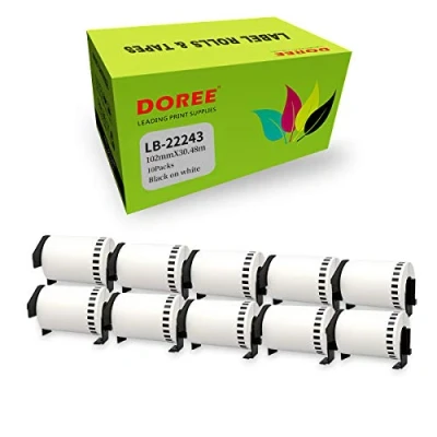Abbildung von DOREE 10 x Weiß DK 22243 Kompatible Brother Adressetikettenrollen 102 mm 30,48 m für P Touch, QL 1050, 1050N, 1060N, 1100, 110NWB Etikettendrucker