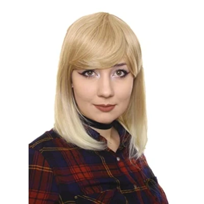 Abbildung von Prettyland Damen Blond Strähnen Mittellange Glatte Natürlich Matte wie Echthaar hitzefeste Frau BOB Perücke Wig C181