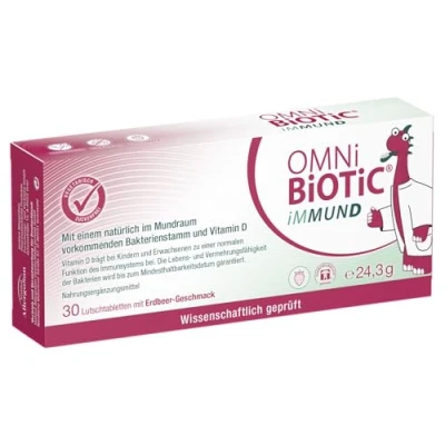 Abbildung von OMNi BiOTiC iMMUND 30 Lutschtabletten 1 Bakterienstamm Mrd. Keime pro Mit Vitamin D Vegetarisch Zuckerfrei Zur täglichen Anwendung Auch für Kinder Erdbeergeschmack