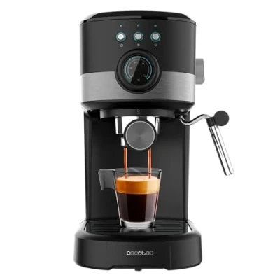 Abbildung von Cecotec Espressomaschine Power Espresso 20 Pecan Pro. 1100 W, ForceAroma Technologie mit Bars, verstellbare Dampfdüse, Doppelter Auslauf, Tassenwärmer, Dosierlöffel und Tamper