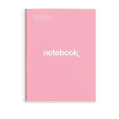 Abbildung von Miquelrius Notizbuch A4 Notebook, 1 farbiger Streifen, 80 Blatt mit raster 5 x mm, Papier 90 g/m² mikroperforiert 4 Bohrungen für Ringe, Einband aus Karton, Farbe Rosa
