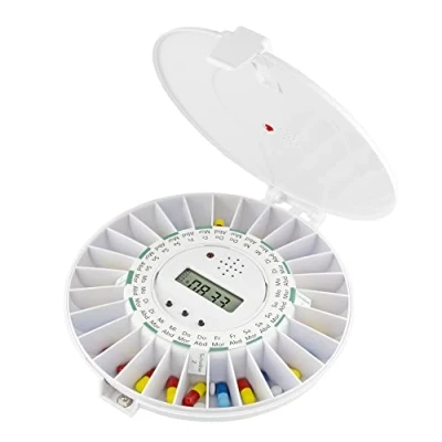 Abbildung von TabTime (mit deutscher Anleitung) Automatische Tablettendose mit 6 Alarmen pro Tag. Stabiler abschließbarer Deckel. Unentbehrlich für Alzheimer Demenz und ältere Menschen. Medikamentendosierer Alarm, Pillendose Alarm.