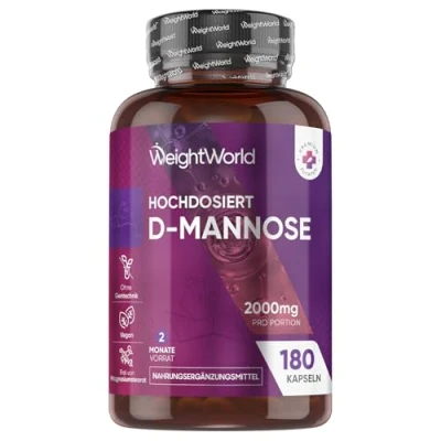 Abbildung von D Mannose Kapseln 2000mg pro Tagesdosis 180 Stück 100% Vegan &amp; Ohne Magnesiumstearat Alternative zu Pulver Cranberry Kapseln/Tabletten Nahrungsergänzungsmittel von WeightWorld