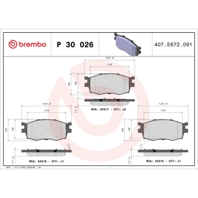 Abbildung von BREMBO P 30 026 Bremsbelagsatz mit akustischer Verschleißwarnung ohne Zubehör KIA: RIO 2, 3 Stufenheck, HYUNDAI: ACCENT Stufenheck