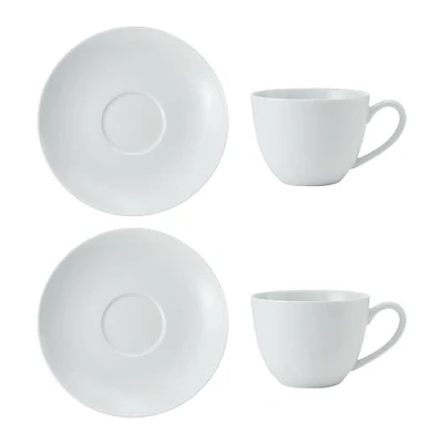 Abbildung von Mikasa Chalk 2pc Porzellan Cappuccino Tasse und Untertasse Set, Kaffeetassen für jeden Tag, 310ml, Weiß